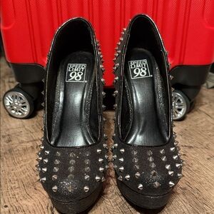 Speed Limit 98 Black Heels with Silver Studs